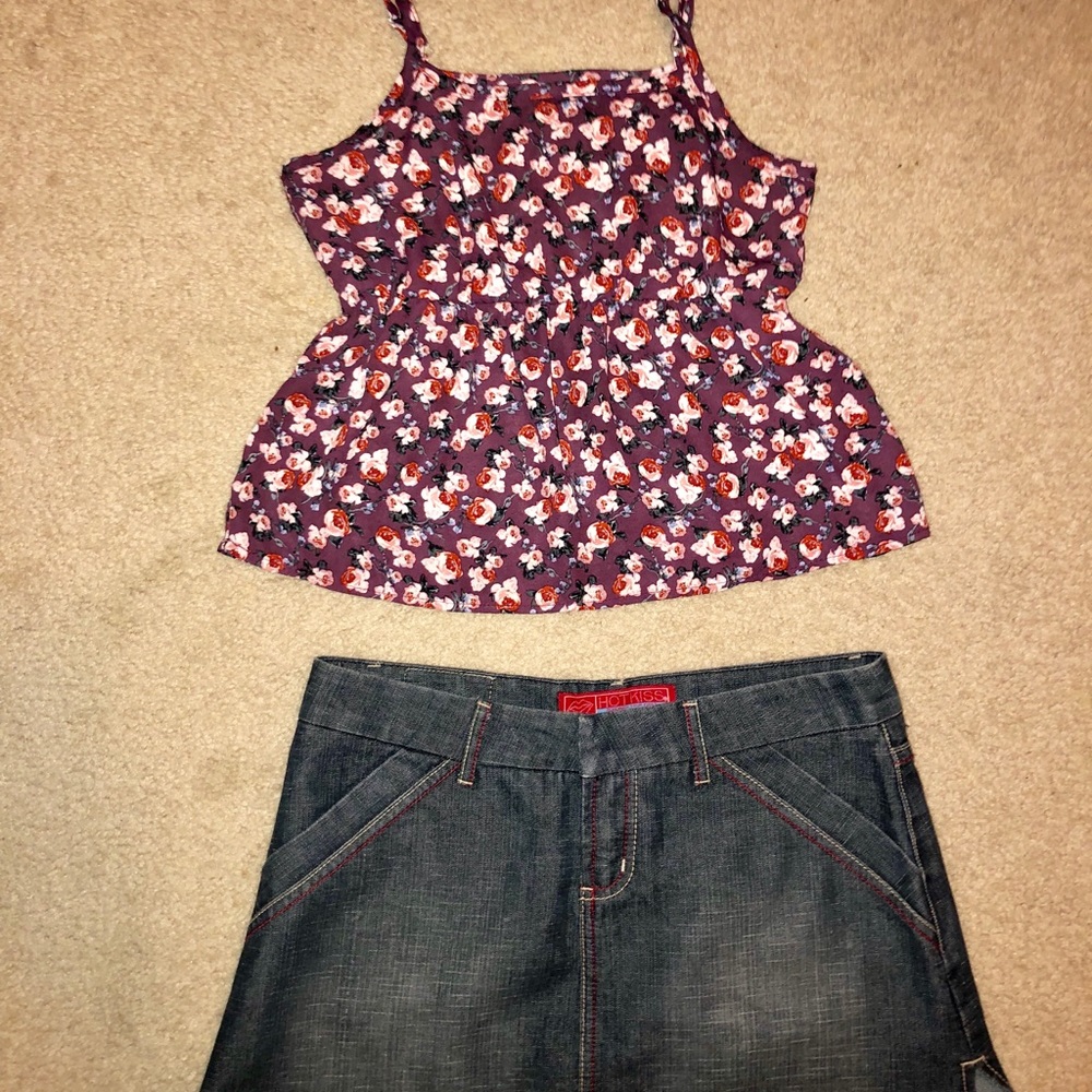 Fun Summer outfit Crop Top And Jean Skirt
